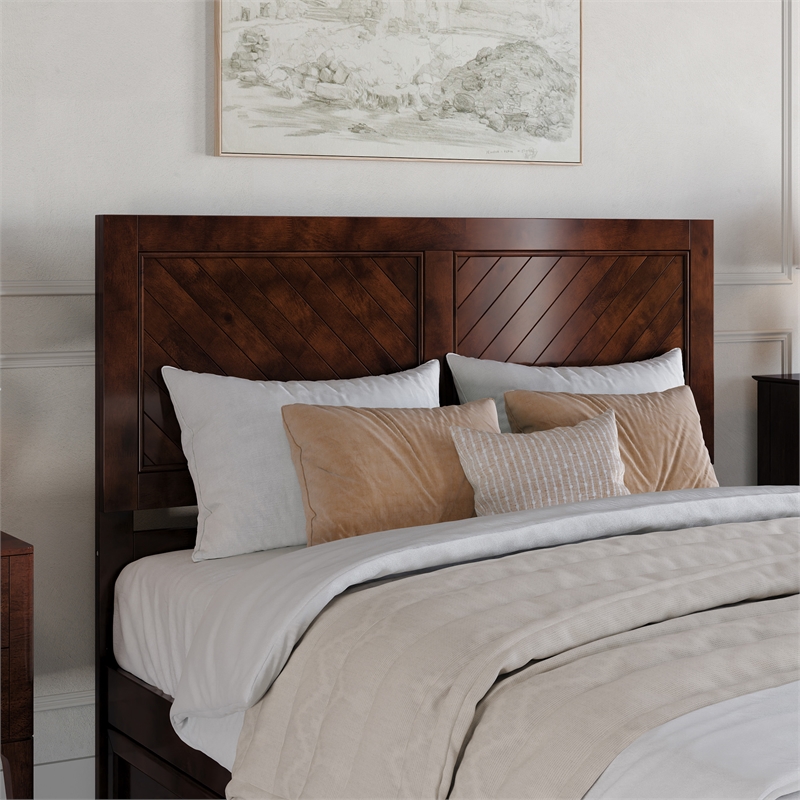 Clayton Queen Wood Platform Bed with Panel Footboard & Twin XL Trundle in Walnut