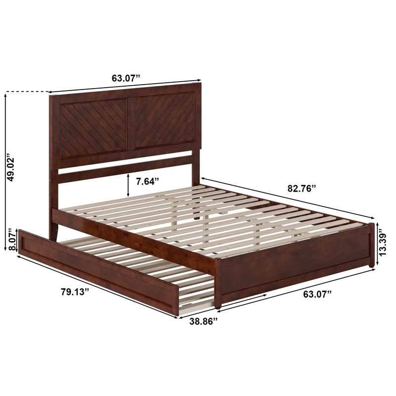 Clayton Queen Wood Platform Bed with Panel Footboard & Twin XL Trundle in Walnut