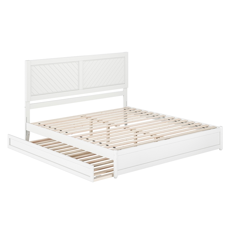 Clayton King Wood Platform Bed with Panel Footboard and Twin XL Trundle in White