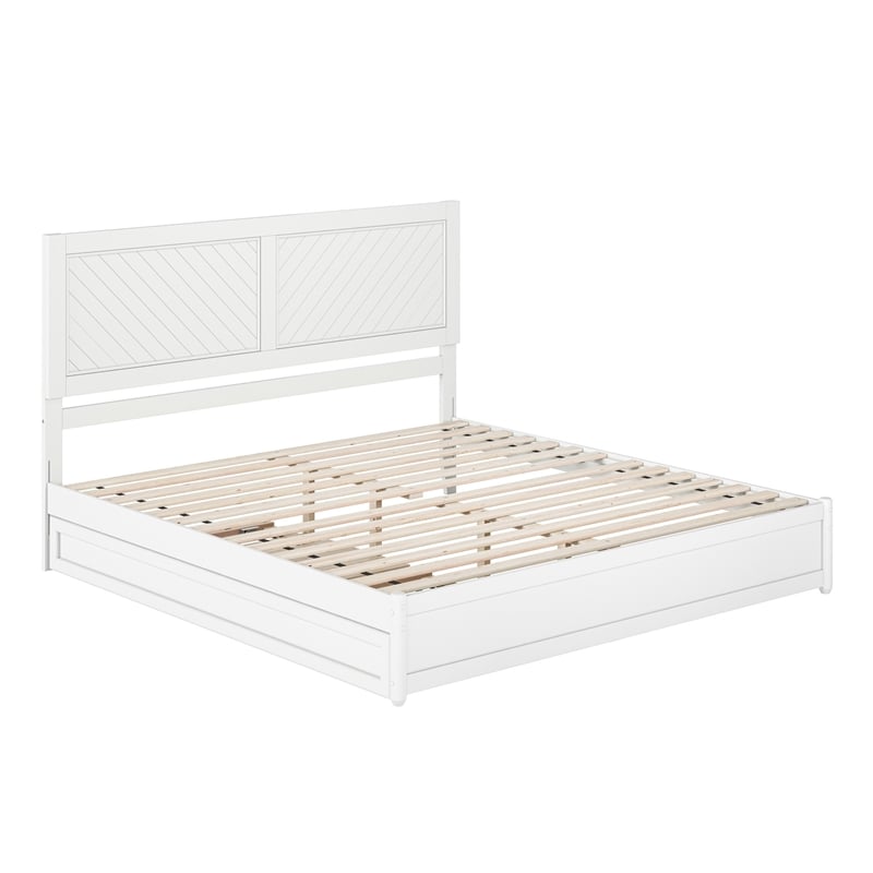 Clayton King Wood Platform Bed with Panel Footboard and Twin XL Trundle in White