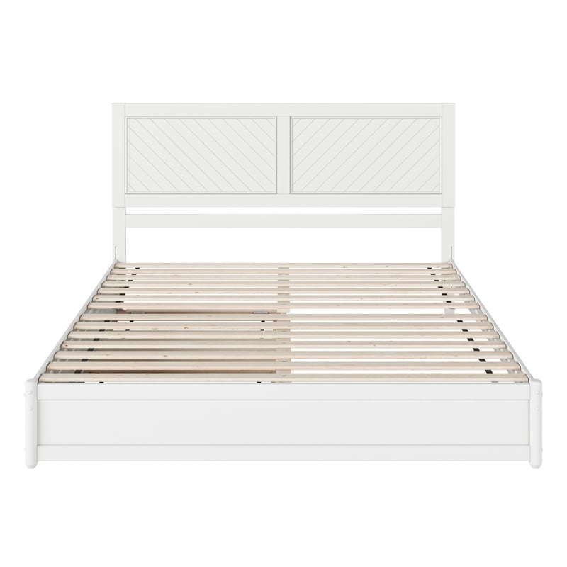 Clayton King Wood Platform Bed with Panel Footboard and Twin XL Trundle in White