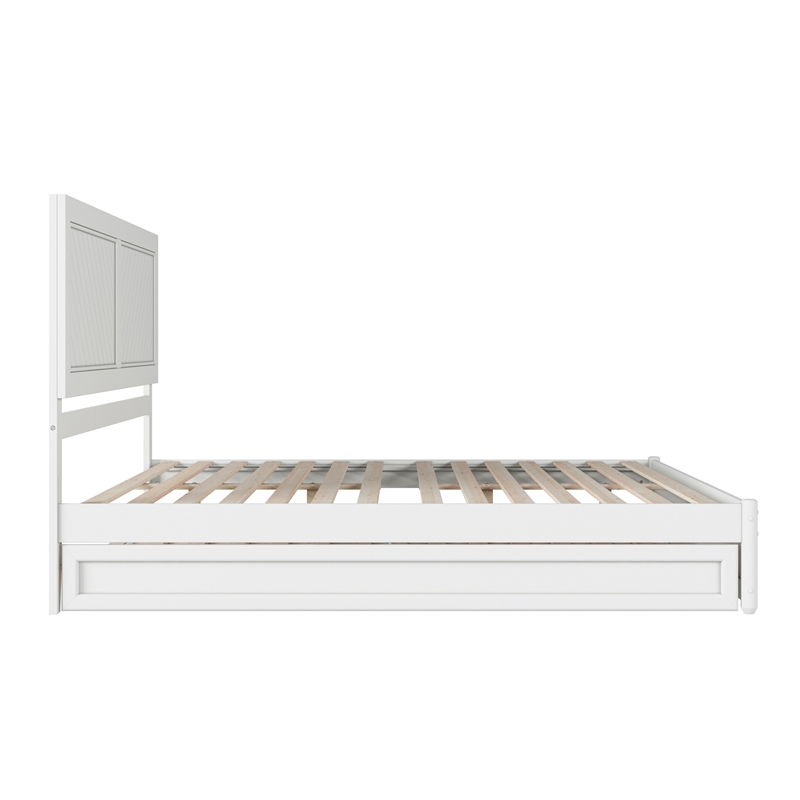 Clayton King Wood Platform Bed with Panel Footboard and Twin XL Trundle in White