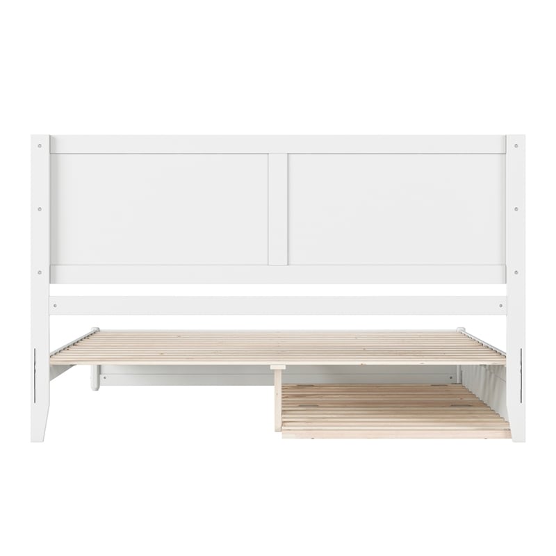Clayton King Wood Platform Bed with Panel Footboard and Twin XL Trundle in White