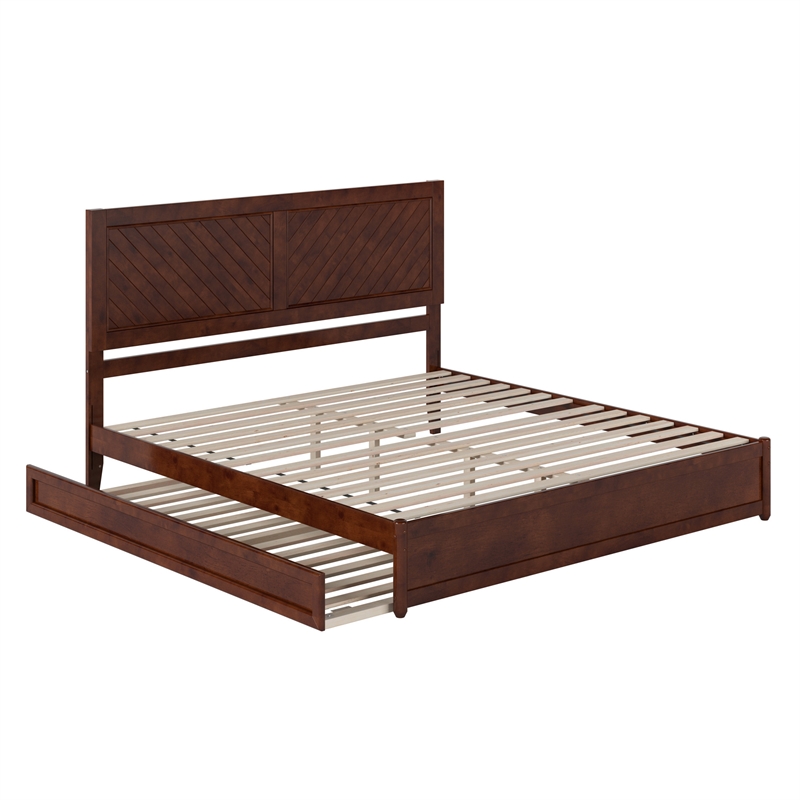 Clayton King Wood Platform Bed with Panel Footboard & Twin XL Trundle in Walnut