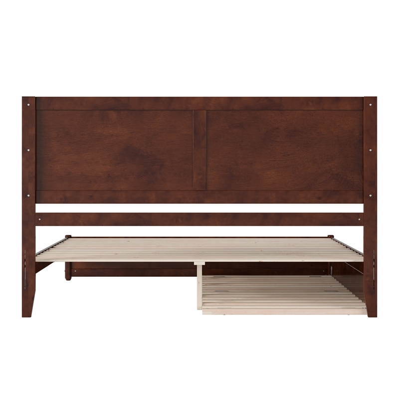 Clayton King Wood Platform Bed with Panel Footboard & Twin XL Trundle in Walnut