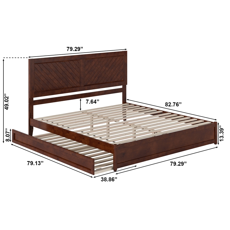 Clayton King Wood Platform Bed with Panel Footboard & Twin XL Trundle in Walnut