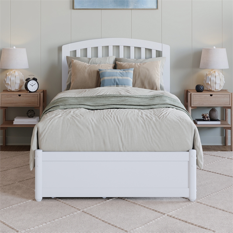 Lucia Twin XL Platform Bed with Panel Footboard & 2 Storage Drawers in White