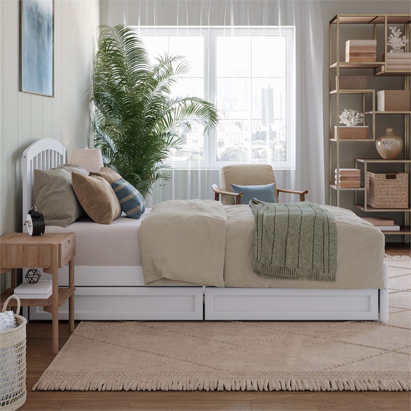 Lucia Twin XL Platform Bed with Panel Footboard & 2 Storage Drawers in White