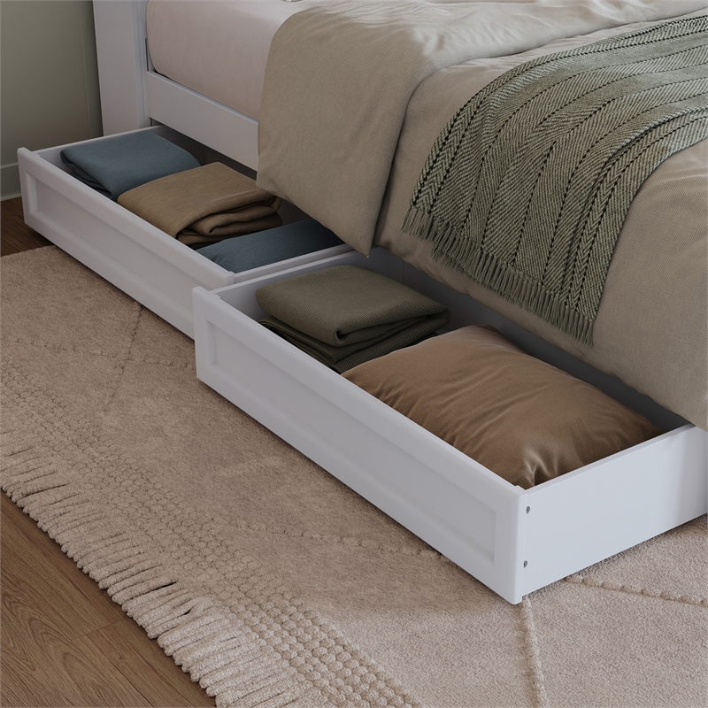Lucia Twin XL Platform Bed with Panel Footboard & 2 Storage Drawers in White