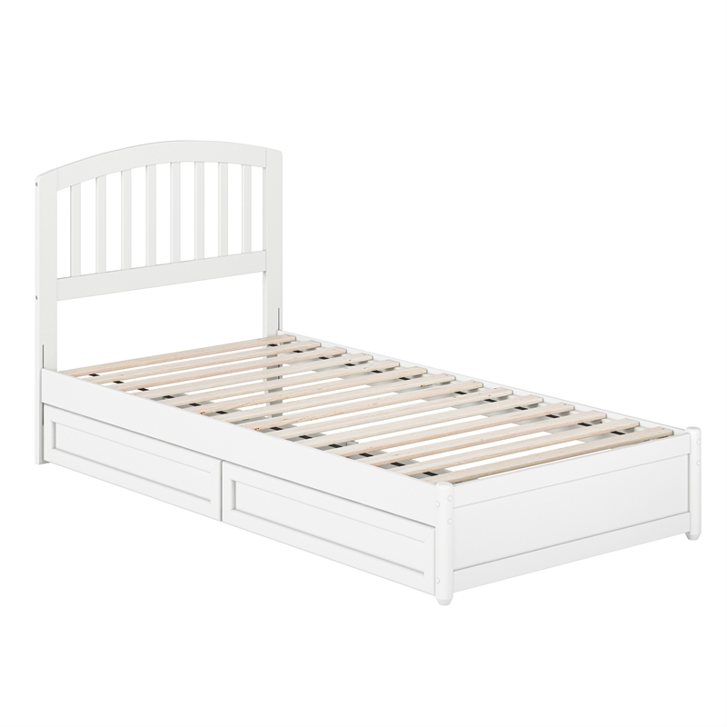 Lucia Twin XL Platform Bed with Panel Footboard & 2 Storage Drawers in White
