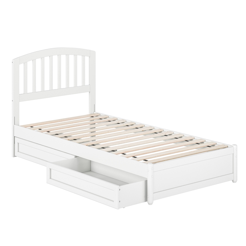 Lucia Twin XL Platform Bed with Panel Footboard & 2 Storage Drawers in White