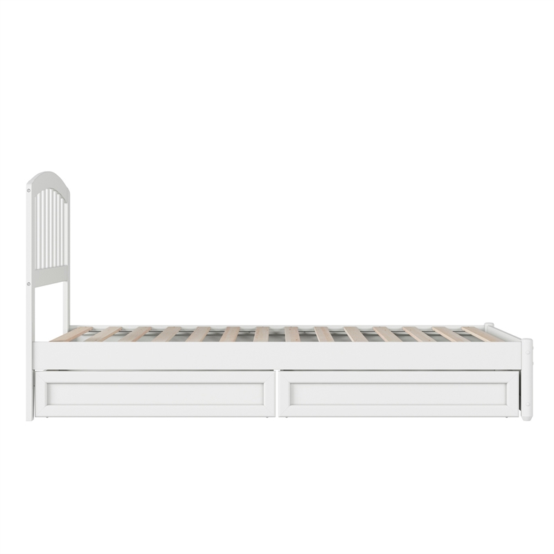 Lucia Twin XL Platform Bed with Panel Footboard & 2 Storage Drawers in White
