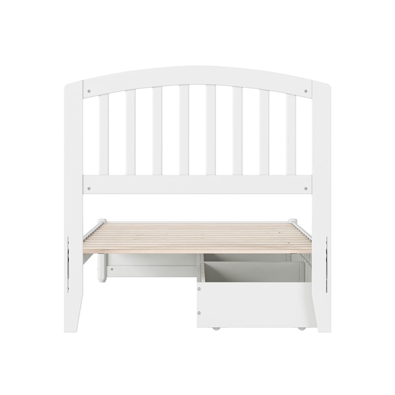 Lucia Twin XL Platform Bed with Panel Footboard & 2 Storage Drawers in White