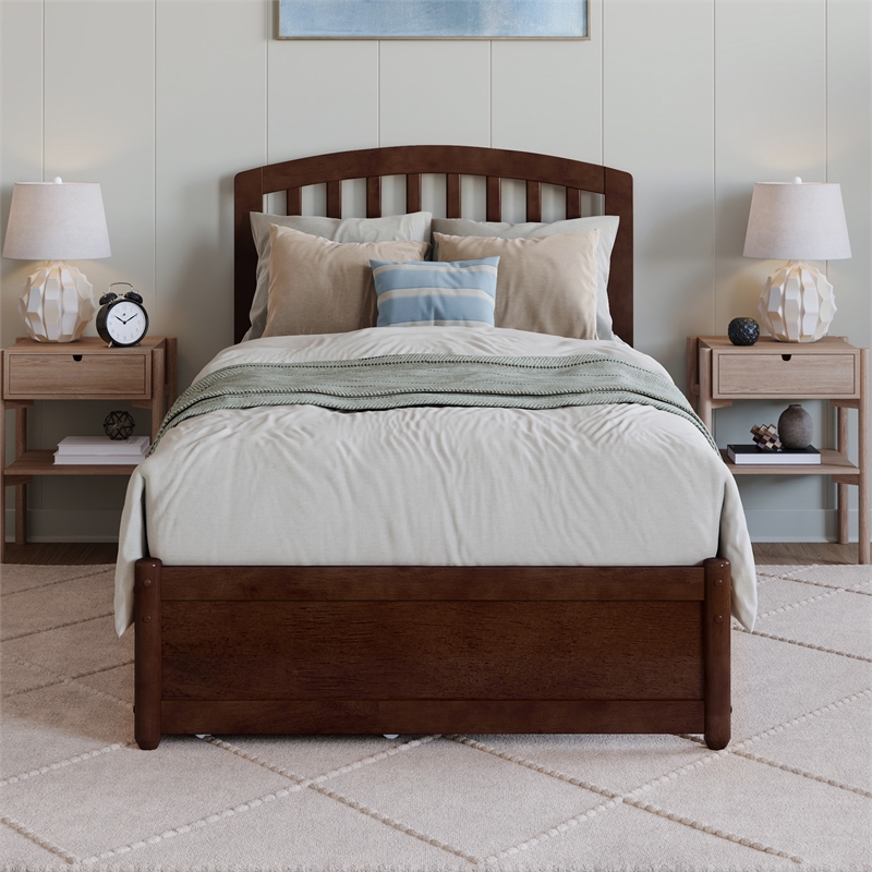 Lucia Twin XL Platform Bed with Panel Footboard & 2 Storage Drawers in Walnut