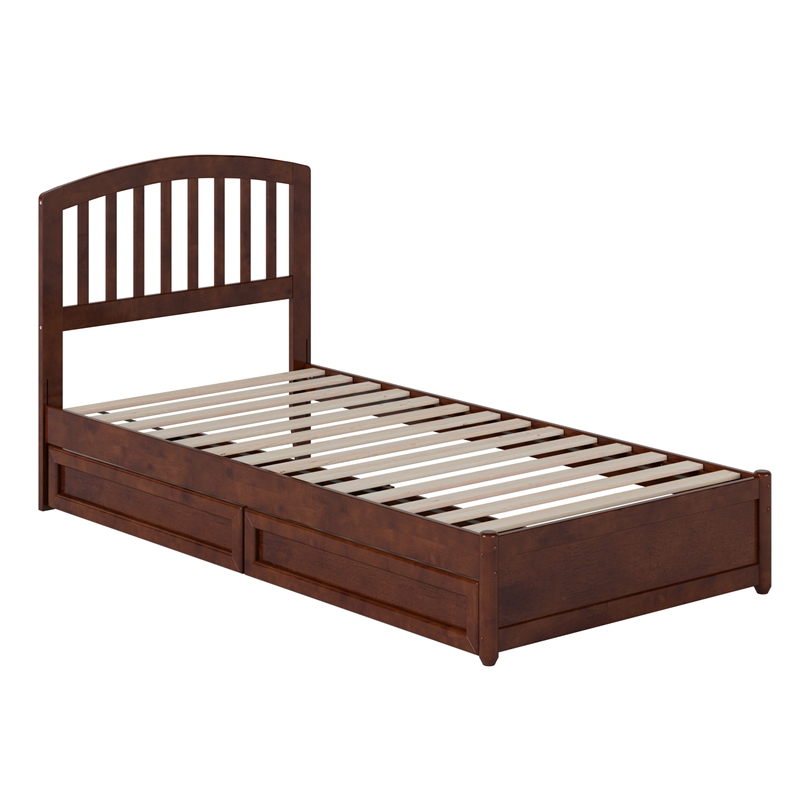 Lucia Twin XL Platform Bed with Panel Footboard & 2 Storage Drawers in Walnut