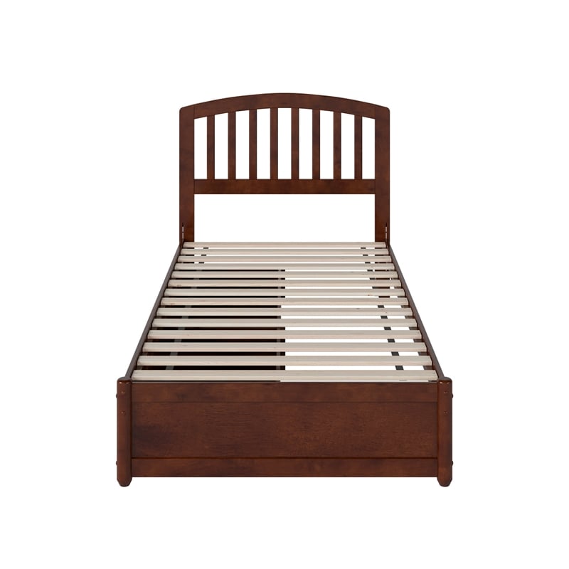 Lucia Twin XL Platform Bed with Panel Footboard & 2 Storage Drawers in Walnut