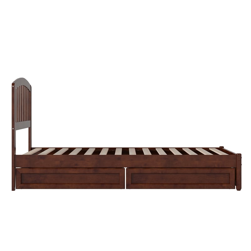 Lucia Twin XL Platform Bed with Panel Footboard & 2 Storage Drawers in Walnut