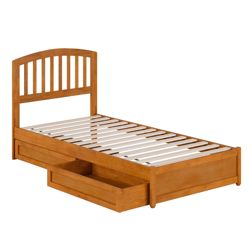 Lucia Twin XL Platform Bed w Panel Footboard & 2 Storage Drawers in Light Toffee