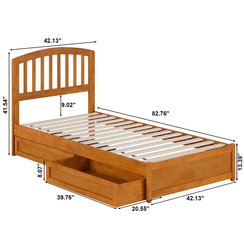 Lucia Twin XL Platform Bed w Panel Footboard & 2 Storage Drawers in Light Toffee
