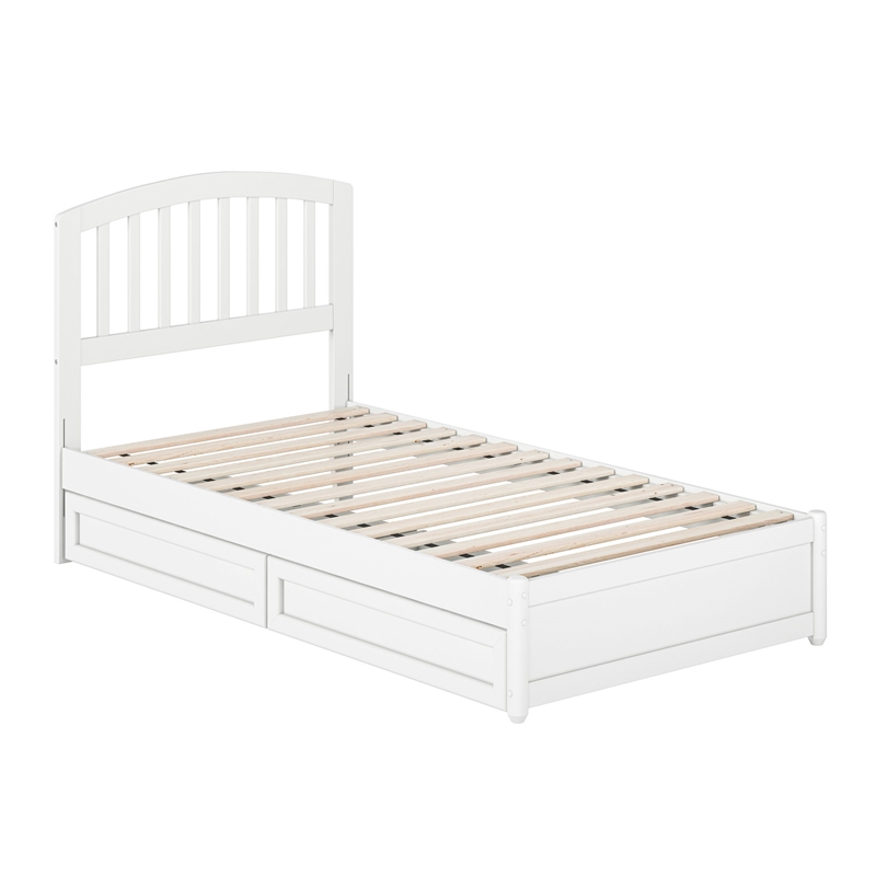 Lucia Twin Platform Bed with Panel Footboard & 2 Storage Drawers in White