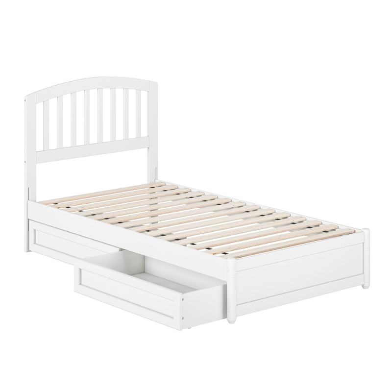 Lucia Twin Platform Bed with Panel Footboard & 2 Storage Drawers in White