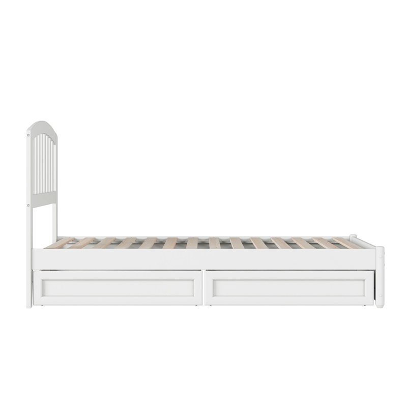 Lucia Twin Platform Bed with Panel Footboard & 2 Storage Drawers in White