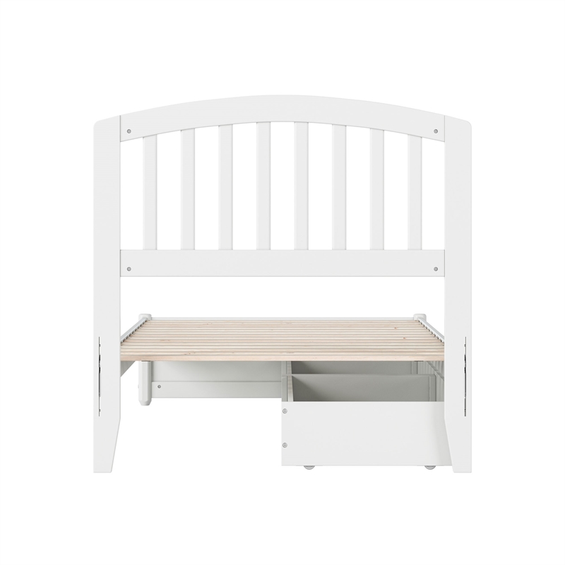 Lucia Twin Platform Bed with Panel Footboard & 2 Storage Drawers in White