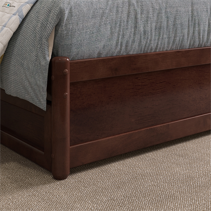 Lucia Twin Platform Bed with Panel Footboard & 2 Storage Drawers in Walnut