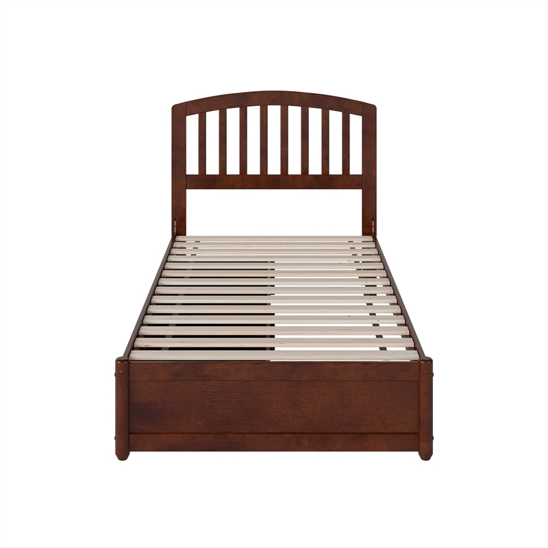 Lucia Twin Platform Bed with Panel Footboard & 2 Storage Drawers in Walnut