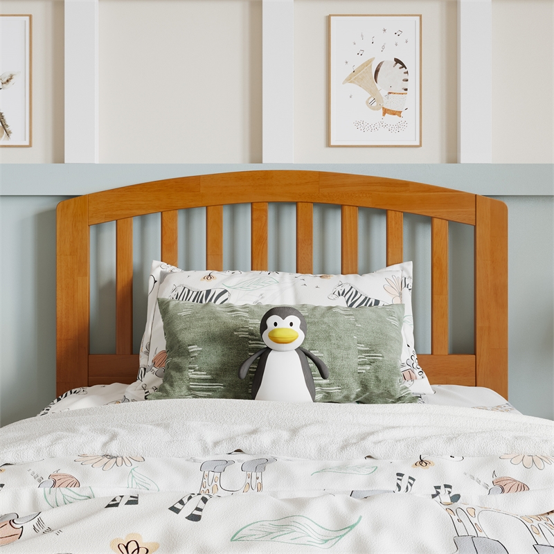 Lucia Twin Platform Bed with Panel Footboard & 2 Storage Drawers in Light Toffee