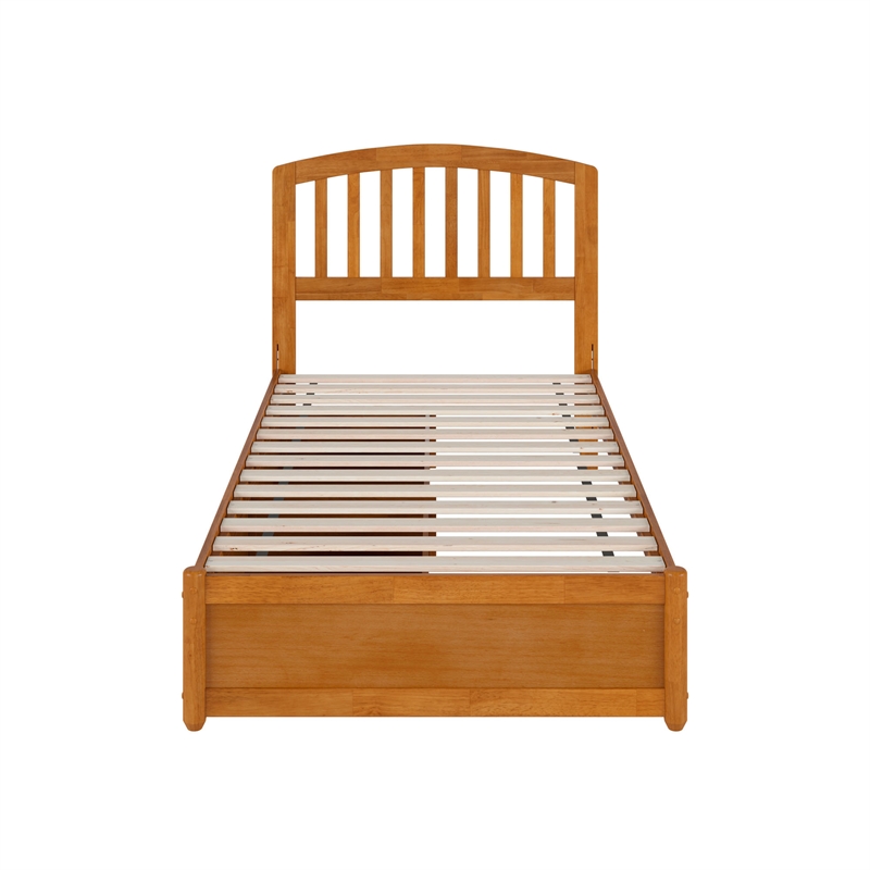 Lucia Twin Platform Bed with Panel Footboard & 2 Storage Drawers in Light Toffee