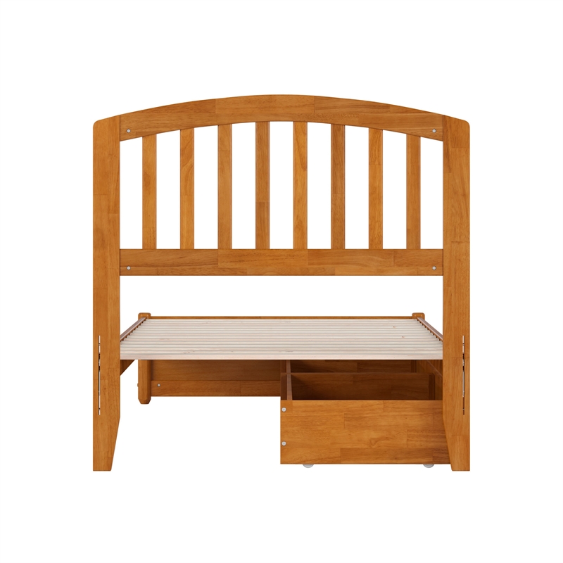 Lucia Twin Platform Bed with Panel Footboard & 2 Storage Drawers in Light Toffee