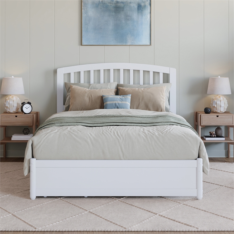 Lucia Full Platform Bed with Panel Footboard & 2 Storage Drawers in White