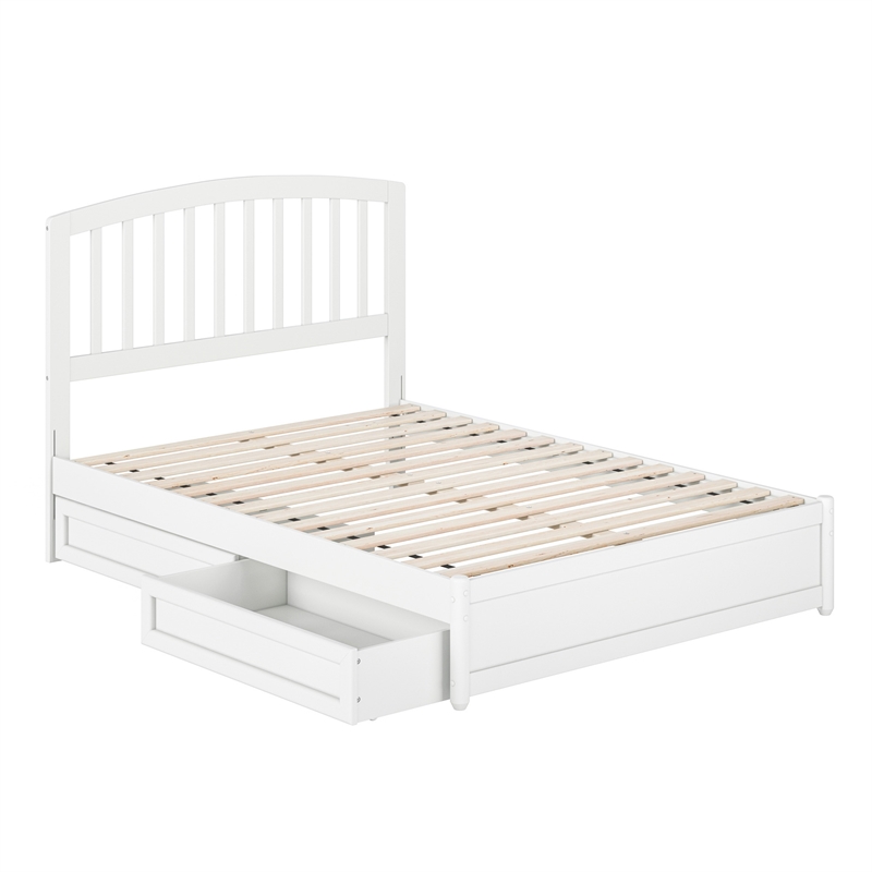 Lucia Full Platform Bed with Panel Footboard & 2 Storage Drawers in White