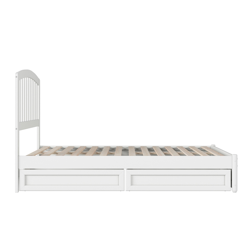Lucia Full Platform Bed with Panel Footboard & 2 Storage Drawers in White