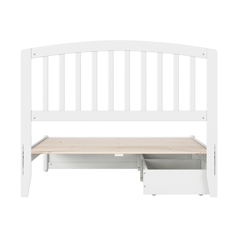Lucia Full Platform Bed with Panel Footboard & 2 Storage Drawers in White