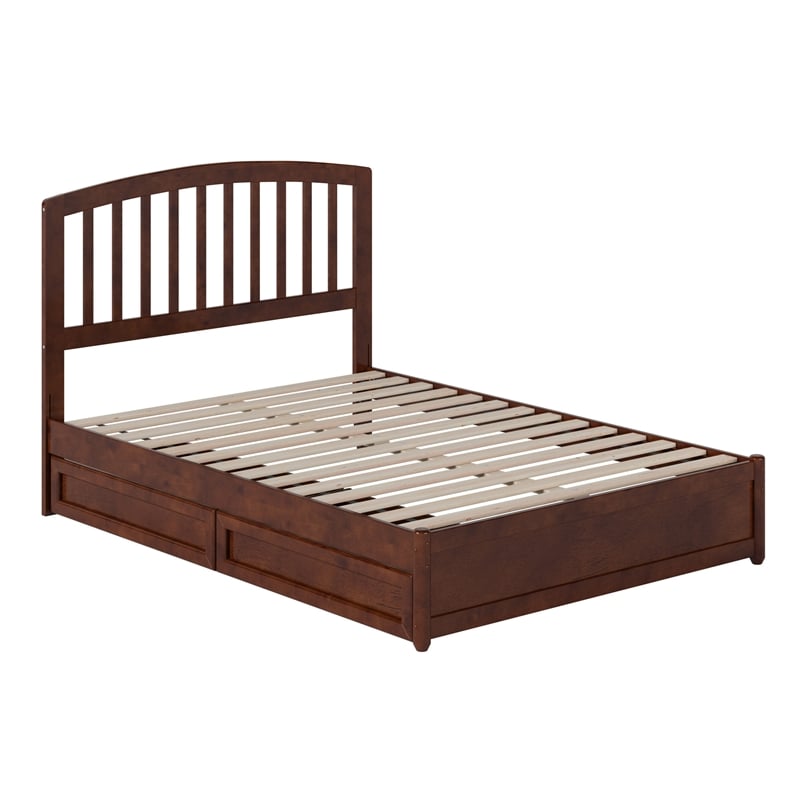 Lucia Full Platform Bed with Panel Footboard & 2 Storage Drawers in Walnut