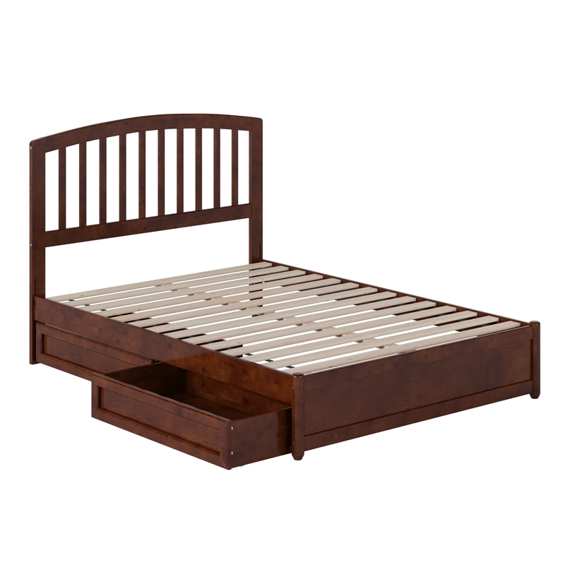 Lucia Full Platform Bed with Panel Footboard & 2 Storage Drawers in Walnut
