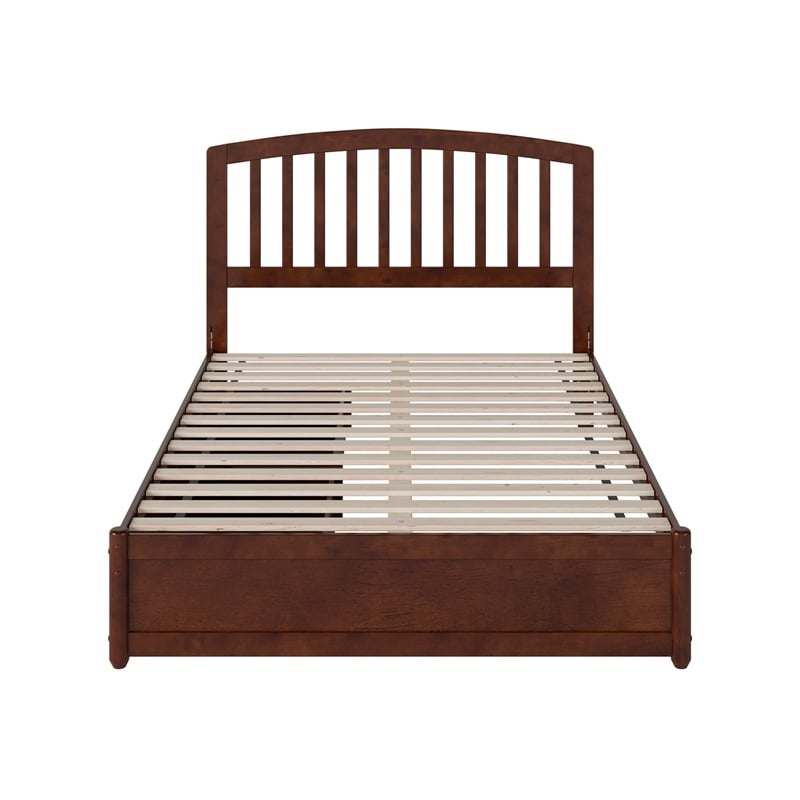 Lucia Full Platform Bed with Panel Footboard & 2 Storage Drawers in Walnut