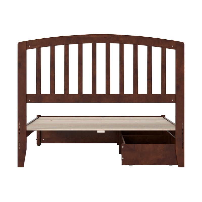 Lucia Full Platform Bed with Panel Footboard & 2 Storage Drawers in Walnut