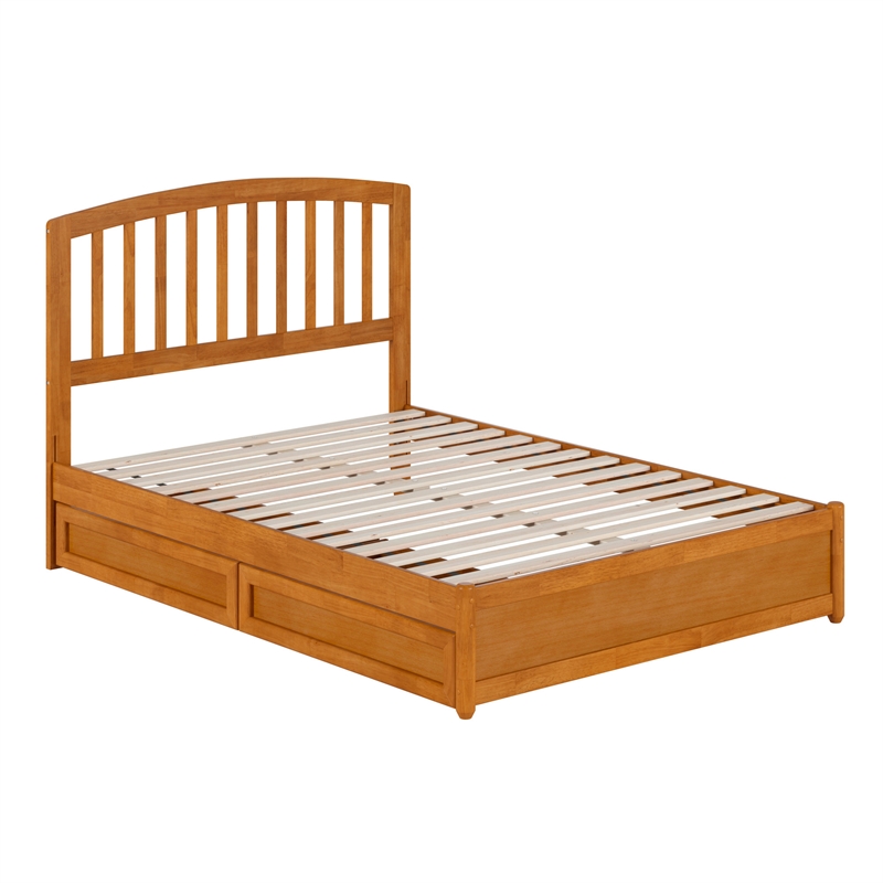 Lucia Full Platform Bed with Panel Footboard & 2 Storage Drawers in Light Toffee
