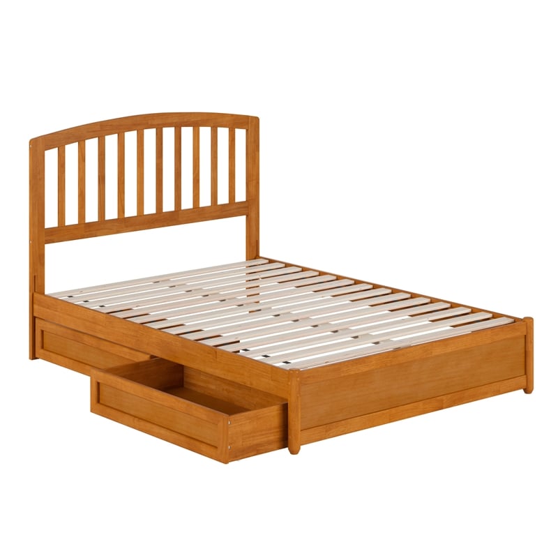 Lucia Full Platform Bed with Panel Footboard & 2 Storage Drawers in Light Toffee