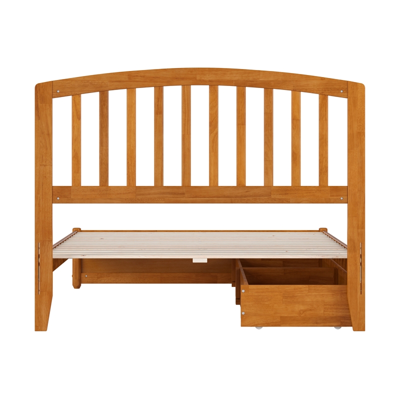 Lucia Full Platform Bed with Panel Footboard & 2 Storage Drawers in Light Toffee