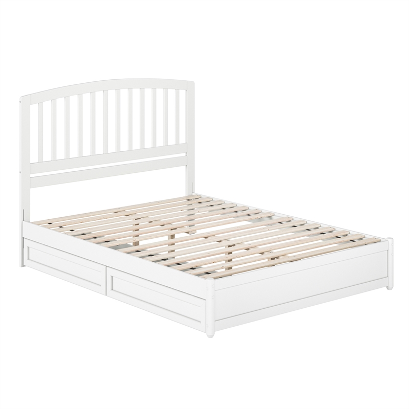 Lucia Queen Platform Bed with Panel Footboard & 2 Storage Drawers in White
