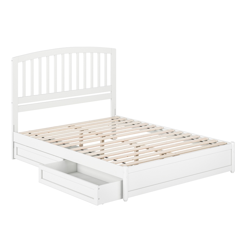 Lucia Queen Platform Bed with Panel Footboard & 2 Storage Drawers in White