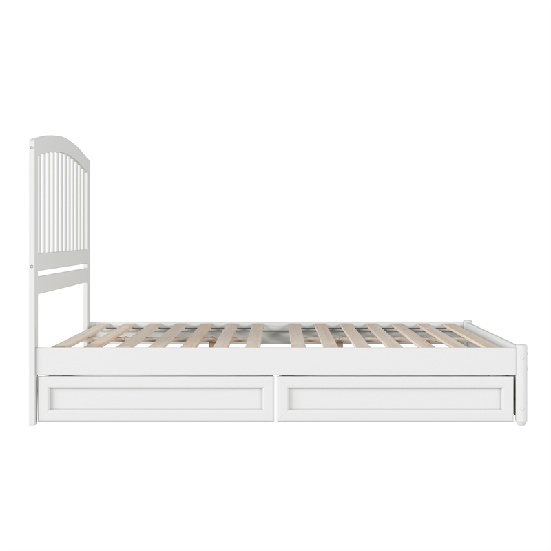 Lucia Queen Platform Bed with Panel Footboard & 2 Storage Drawers in White