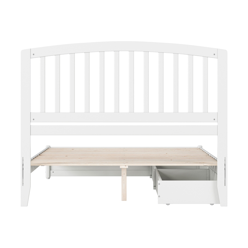 Lucia Queen Platform Bed with Panel Footboard & 2 Storage Drawers in White