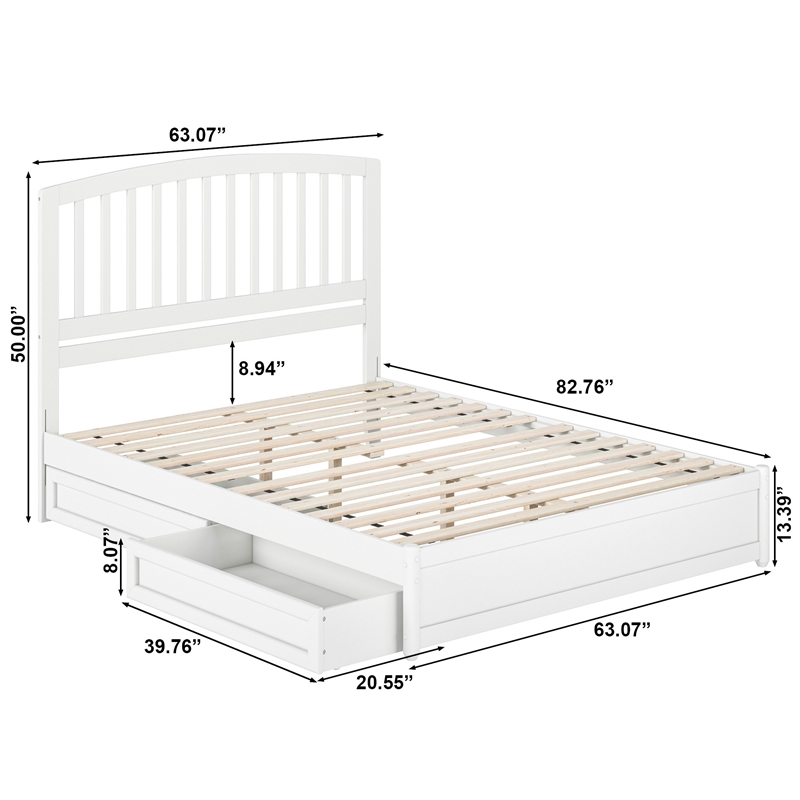 Lucia Queen Platform Bed with Panel Footboard & 2 Storage Drawers in White