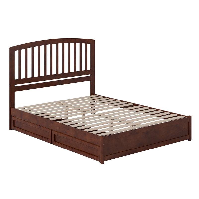 Lucia Queen Platform Bed with Panel Footboard & 2 Storage Drawers in Walnut