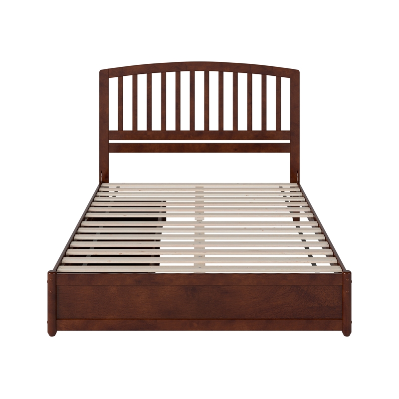 Lucia Queen Platform Bed with Panel Footboard & 2 Storage Drawers in Walnut
